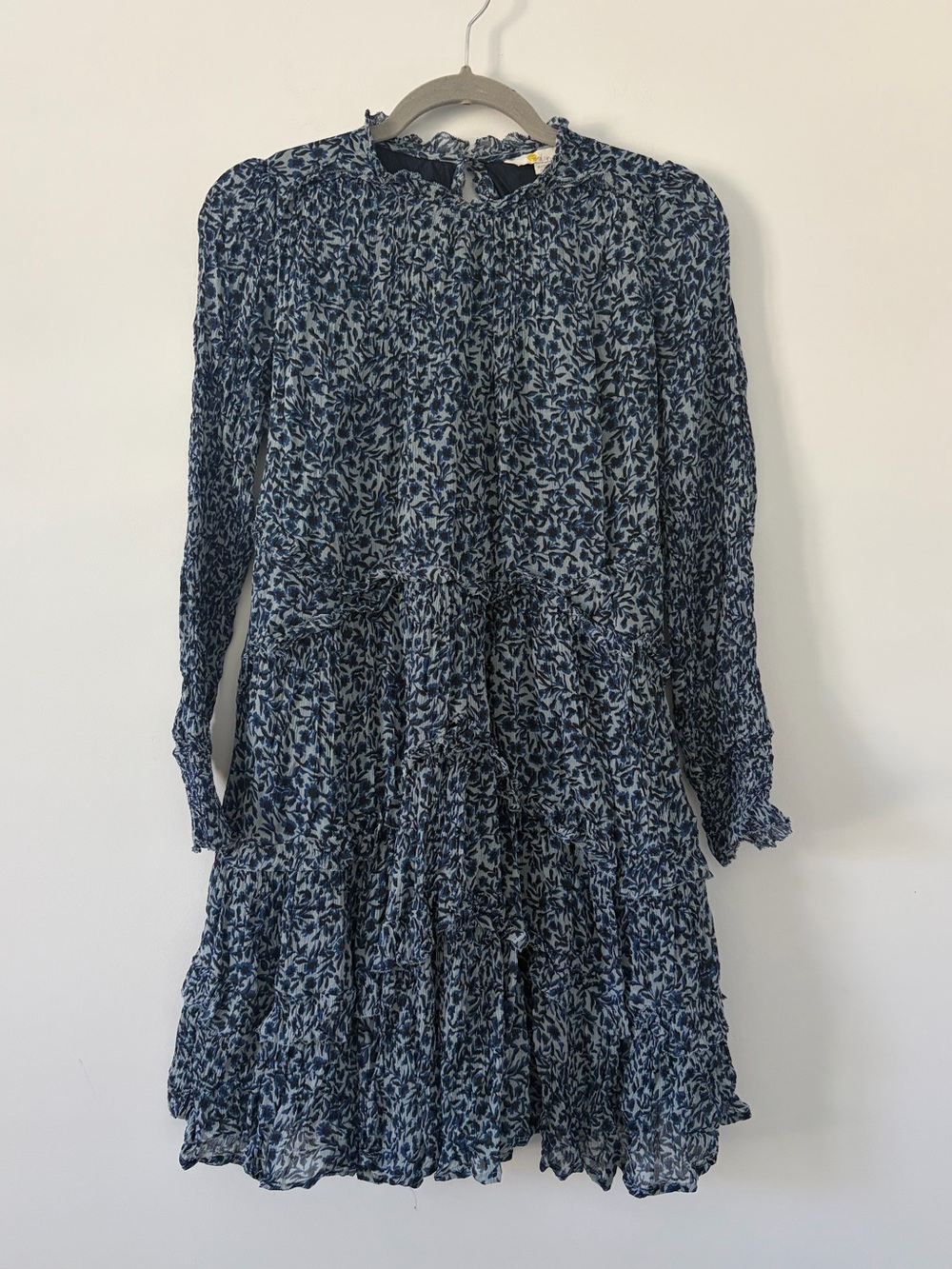 Boden Blue Floral Ruffle Open Back Viscose Tiered Skirt Mini Fall Boho Dress 4